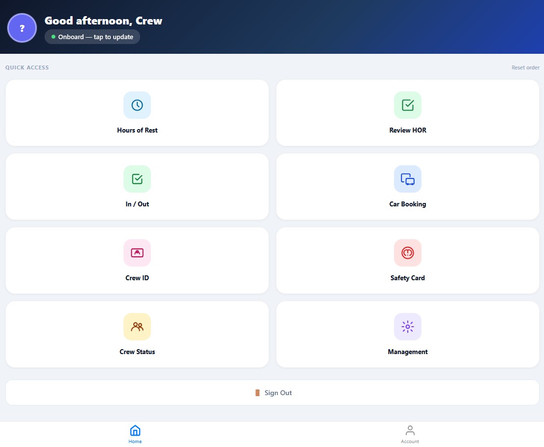 Crew Portal home with Management tile highlighted